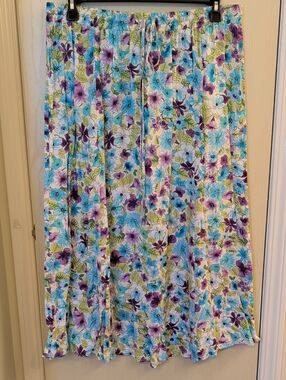 Laura Scott Woman Floral Midi Skirt | Blue Purple | Elastic Waist | Size 1X